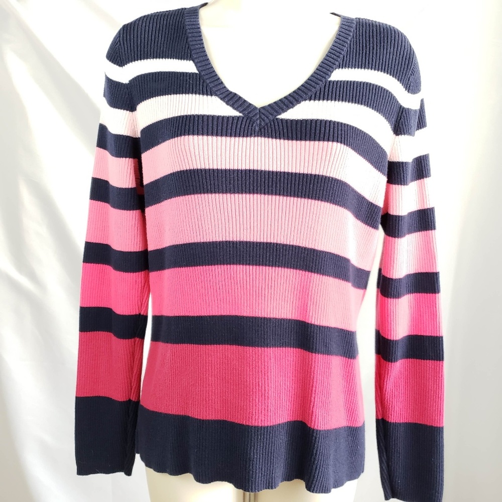 Liz & Co  Large long sleeve navy striped sweater